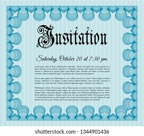 Light blue Invitation template. Customizable, Easy to edit and change colors. Complex background. Money Pattern design. 