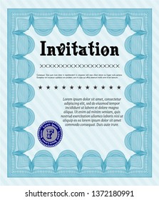 Light blue Invitation template. Customizable, Easy to edit and change colors. With great quality guilloche pattern. Artistry design. 