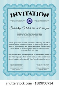 Light blue Invitation template. Customizable, Easy to edit and change colors. With complex background. Money design. 