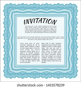Light blue Invitation template. Customizable, Easy to edit and change colors. With great quality guilloche pattern. Money design. 