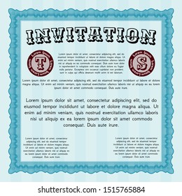 Light blue Invitation template. Customizable, Easy to edit and change colors. With linear background. Artistry design. 