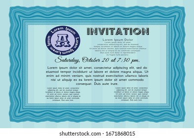 Light blue Invitation template. Customizable, Easy to edit and change colors. Complex background. Retro design. 