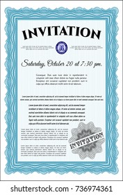 Light blue Invitation template. Customizable, Easy to edit and change colors. Printer friendly. Retro design. 