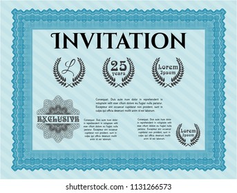 Light blue Invitation template. Detailed. Complex background. Money design. 
