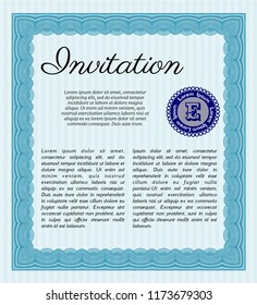 Light blue Invitation template. Detailed. Complex background. Modern design. 