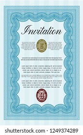 Light blue Invitation template. Detailed. Complex background. Lovely design. 