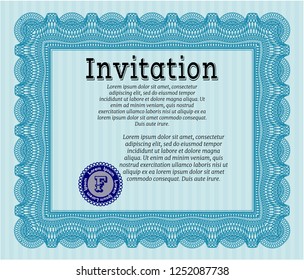 Light blue Invitation template. Detailed. Printer friendly. Beauty design. 