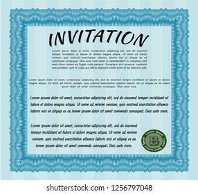 Light blue Invitation template. Detailed. Easy to print. Money Pattern design. 