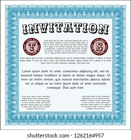 Light blue Invitation template. Detailed. With quality background. Artistry design. 