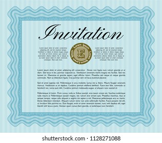 Light blue Invitation template. Easy to print. Good design. Vector illustration. 