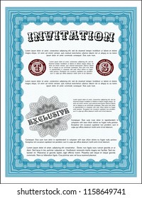 Light blue Invitation template. Easy to print. Cordial design. Vector illustration. 