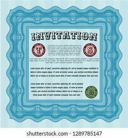 Light blue Invitation template. Easy to print. Detailed. Money design. 