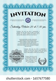 Light blue Invitation template. Easy to print. Vector illustration. Modern design. 