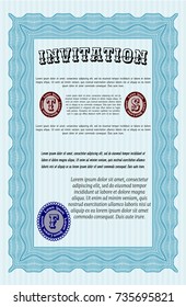 Light blue Invitation template. Easy to print. Vector illustration. Good design. 