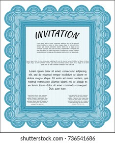 Light blue Invitation template. Easy to print. Good design. Customizable, Easy to edit and change colors. 
