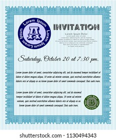 Light blue Invitation template. Elegant design. Detailed. With complex background. 