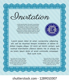 Light blue Invitation template. Elegant design. Customizable, Easy to edit and change colors. With linear background. 