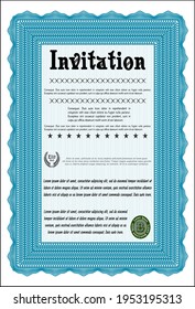 Light blue Invitation template. Elegant design. With complex linear background. Vector illustration. 