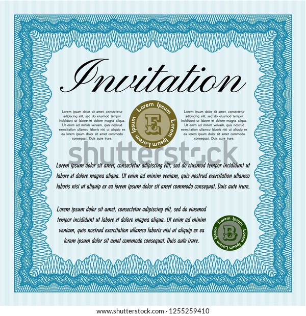 Light Blue Invitation Template Elegant Design Stock Vector