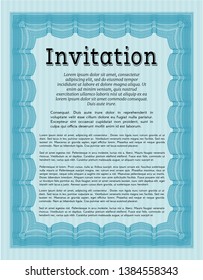 Light blue Invitation template. Excellent design. Customizable, Easy to edit and change colors. With complex linear background. 