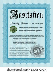 Light blue Invitation template. Excellent design. Customizable, Easy to edit and change colors. Printer friendly. 