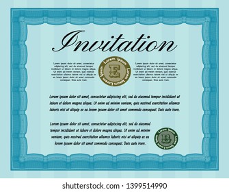 Light blue Invitation template. Excellent design. Detailed. With complex linear background. 