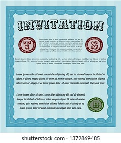 Light blue Invitation template. Good design. With guilloche pattern. Vector illustration. 