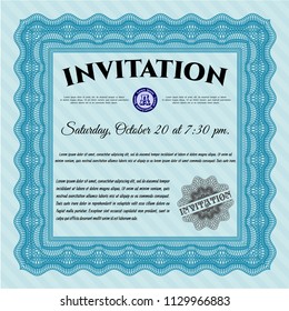 Light blue Invitation template. With guilloche pattern and background. Customizable, Easy to edit and change colors. Superior design. 
