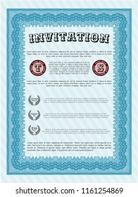 Light blue Invitation template. With guilloche pattern. Vector illustration. Artistry design. 