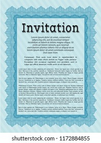 Light blue Invitation template. With guilloche pattern. Money Pattern design. Detailed. 