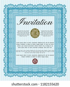 Light blue Invitation template. With guilloche pattern. Vector illustration. Superior design. 