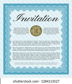 Light blue Invitation template. With guilloche pattern and background. Customizable, Easy to edit and change colors. Sophisticated design. 