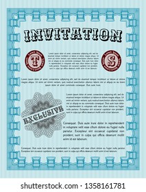 Light blue Invitation template. With guilloche pattern. Money Pattern. Detailed. 