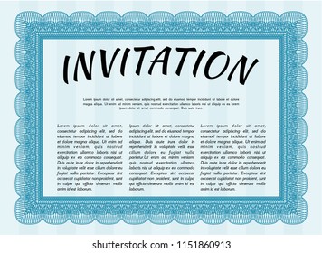 Light blue Invitation template. With linear background. Vector illustration. Elegant design. 