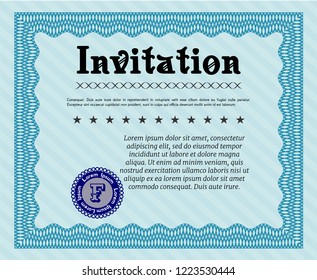 Light blue Invitation template. With linear background. Retro design. Customizable, Easy to edit and change colors. 