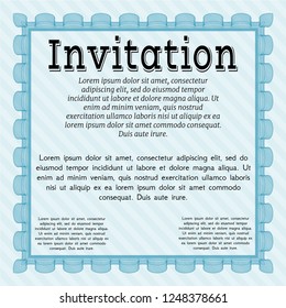 Light blue Invitation template. With linear background. Money Pattern design. Detailed. 