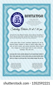Light blue Invitation template. With linear background. Customizable, Easy to edit and change colors. Money Pattern. 