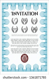 Light blue Invitation template. With linear background. Elegant design. Vector illustration. 