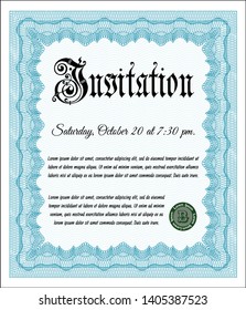 Light blue Invitation template. With linear background. Perfect design. Detailed. 