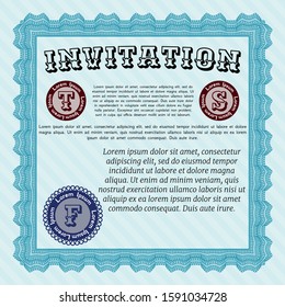 Light blue Invitation template. With linear background. Vector illustration. Lovely design. 