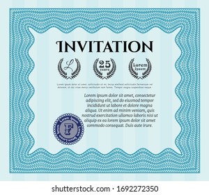 Plantilla de invitación azul claro. Con fondo lineal. Personalizable, Fácil de editar y cambiar de color. Diseño superior. 