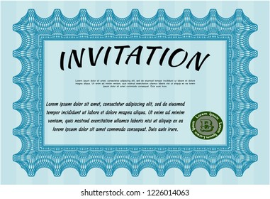Light blue Invitation template. Lovely design. With complex background. Vector illustration. 