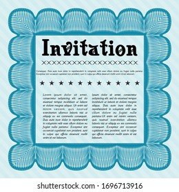 Light blue Invitation template. Lovely design. With complex background. Detailed. 