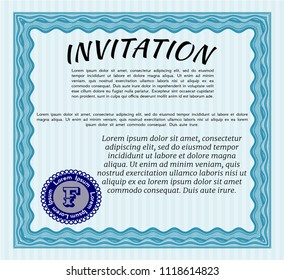 Light blue Invitation template. Modern design. With complex linear background. Detailed. 