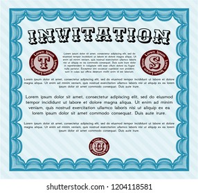 Light blue Invitation template. Modern design. Vector illustration. With background. 