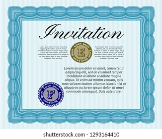 Light blue Invitation template. Modern design. With quality background. Detailed. 