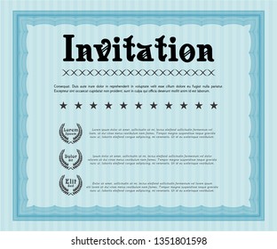 Light blue Invitation template. Modern design. Customizable, Easy to edit and change colors. With guilloche pattern and background. 