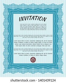 Light blue Invitation template. Modern design. With complex linear background. Customizable, Easy to edit and change colors. 
