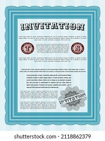 Plantilla de invitación azul claro. Diseño moderno. Fondo complejo.  