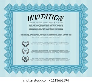  Light blue Invitation template. Money Pattern design. Vector illustration. Easy to print. 